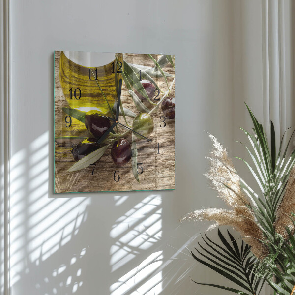 Vierkante glazen wandklok Olijfolie
