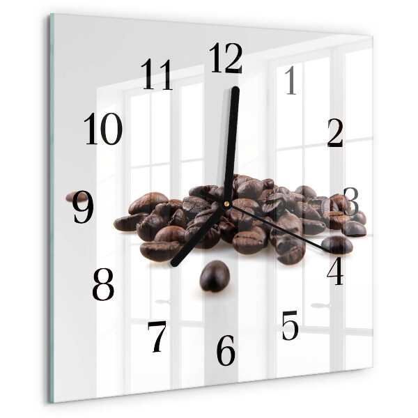 Vierkante glazen wandklok Koffiebonen