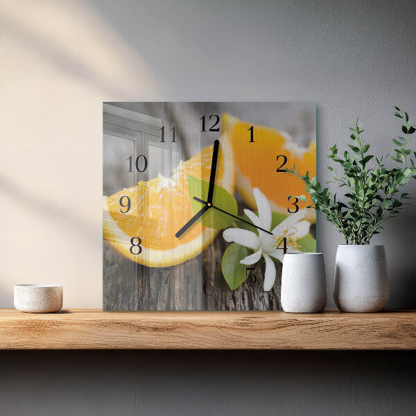 Vierkante glazen wandklok Citroenzuur