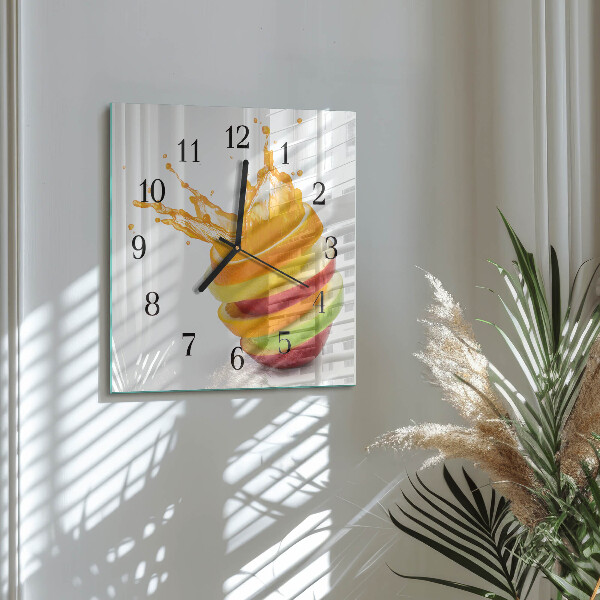 Vierkante glazen wandklok Fruit