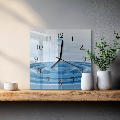 Vierkante glazen wandklok Water