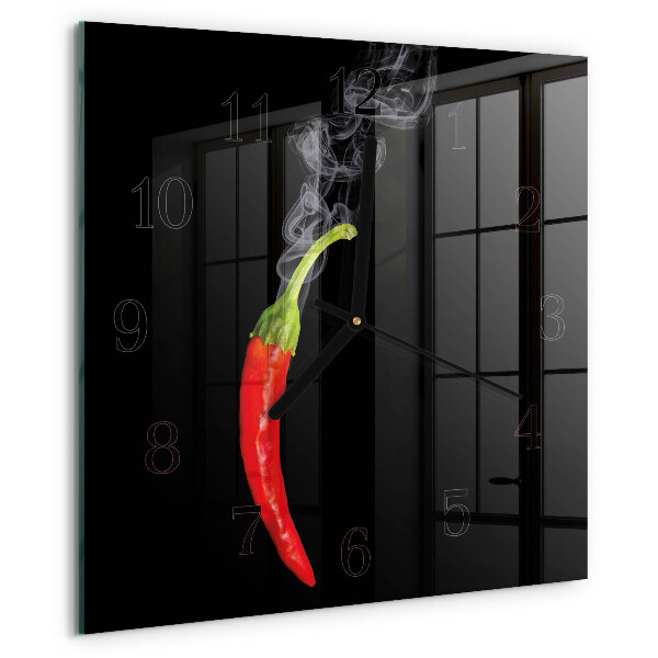 Vierkante glazen wandklok Chilipeper