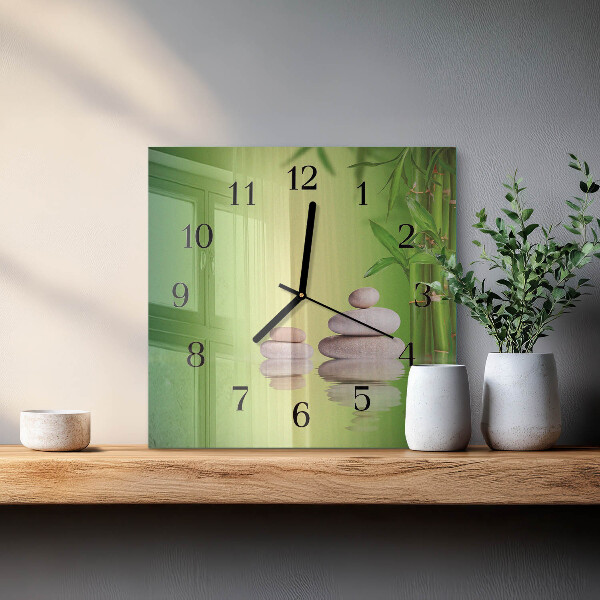 Vierkante glazen wandklok Zen-stenen