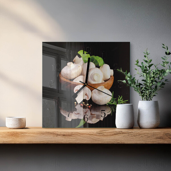 Vierkante glazen wandklok Paddenstoelen