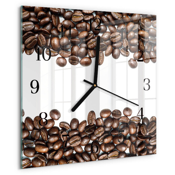 Vierkante glazen wandklok Koffiebonen