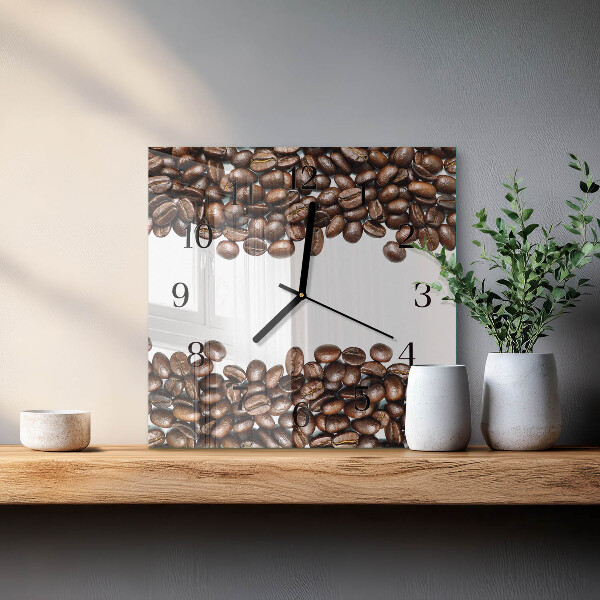 Vierkante glazen wandklok Koffiebonen