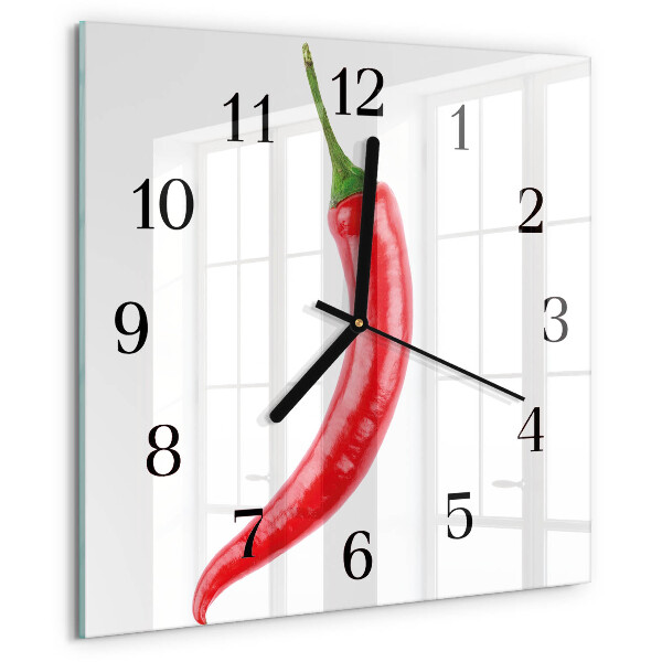 Vierkante glazen wandklok Chilipeper