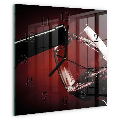 Vierkante glazen wandklok Wijnglas