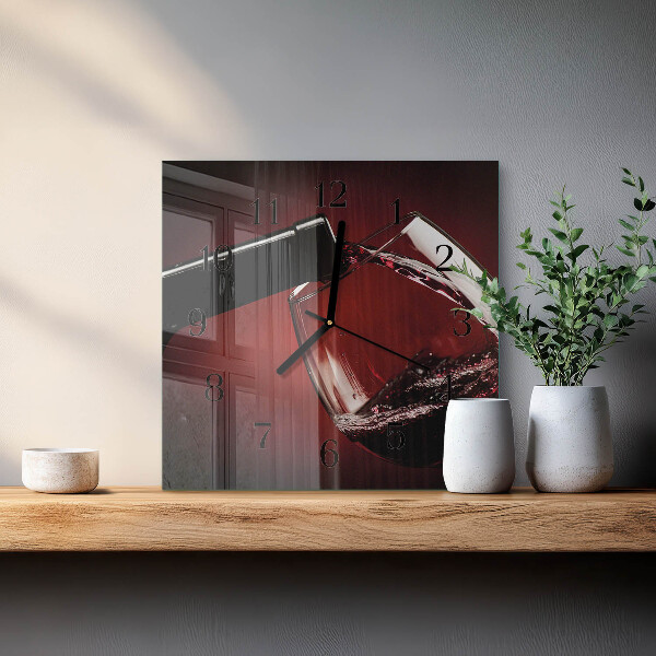 Vierkante glazen wandklok Wijnglas