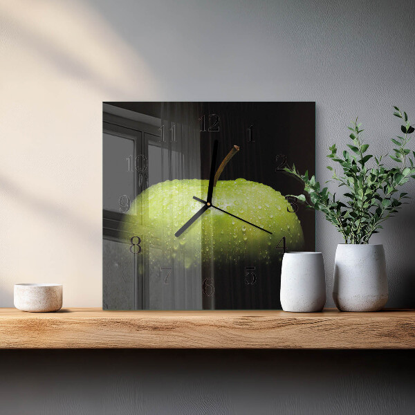 Vierkante glazen wandklok Appel