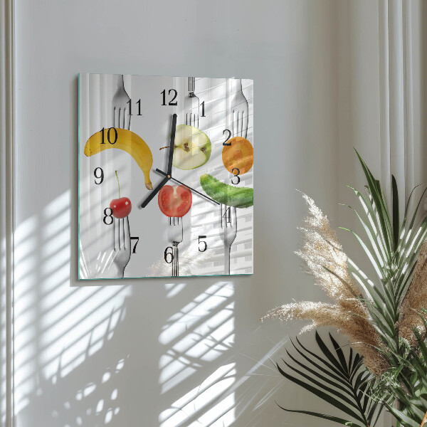 Vierkante glazen wandklok Fruit