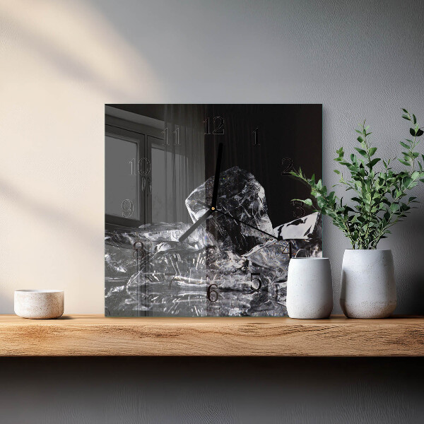 Vierkante glazen wandklok IJsblokjes