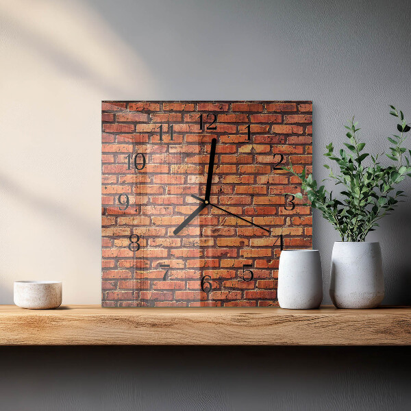 Vierkante glazen wandklok Bakstenen muur