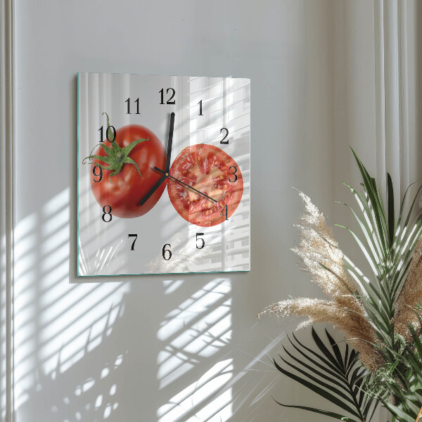 Vierkante glazen wandklok Tomaten