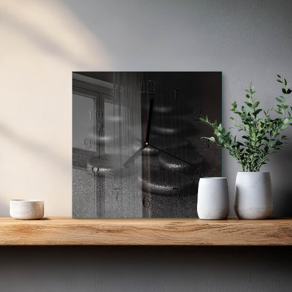 Vierkante glazen wandklok Zen-stenen