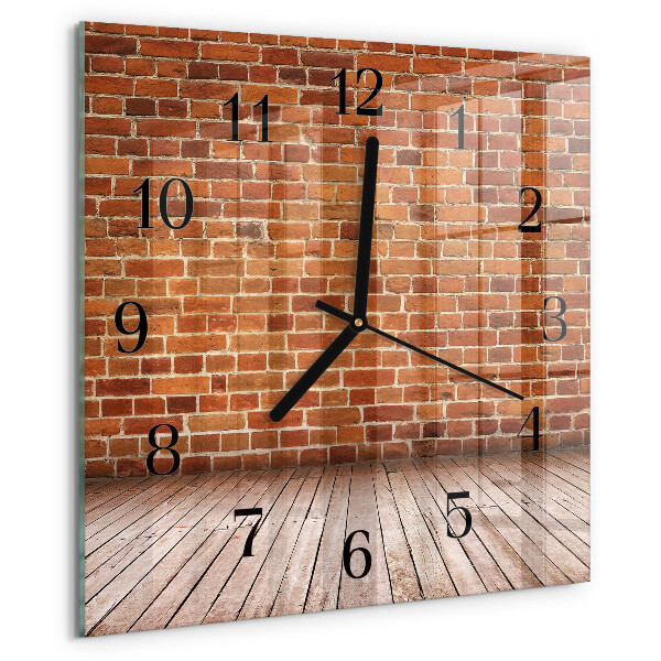 Vierkante glazen wandklok Bakstenen muur