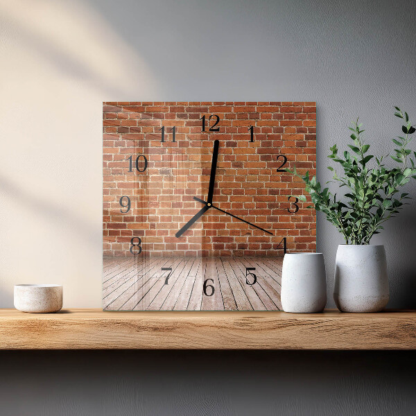Vierkante glazen wandklok Bakstenen muur