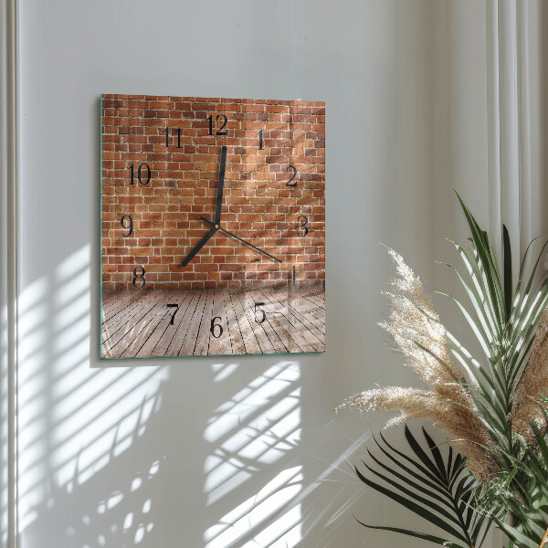 Vierkante glazen wandklok Bakstenen muur