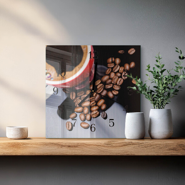 Vierkante glazen wandklok Kopje koffie