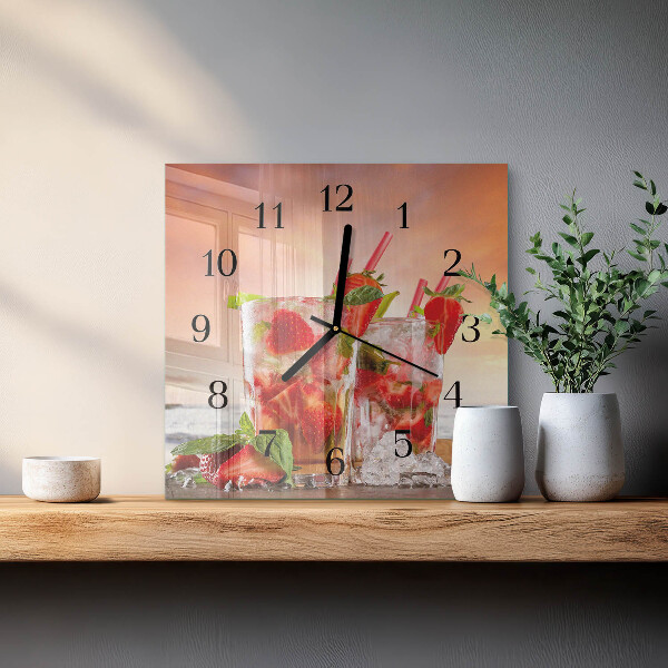 Vierkante glazen wandklok Aardbeien