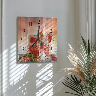 Vierkante glazen wandklok Aardbeien