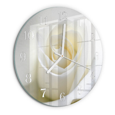 Ronde glazen klok Witte Roos