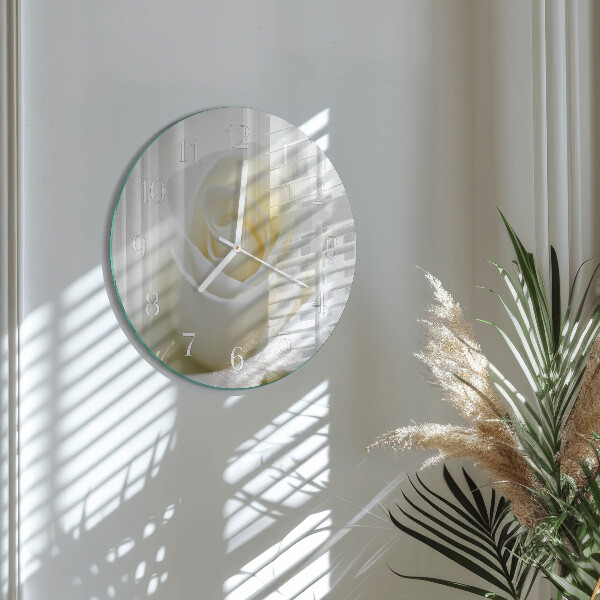 Ronde glazen klok Witte Roos