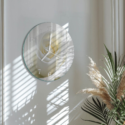 Ronde glazen klok Witte Roos