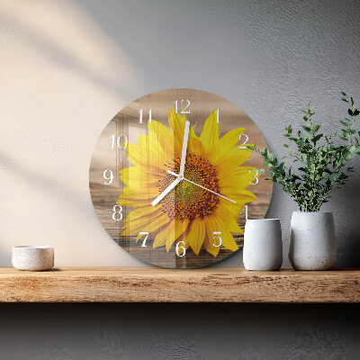 Ronde glazen klok Zonnebloem