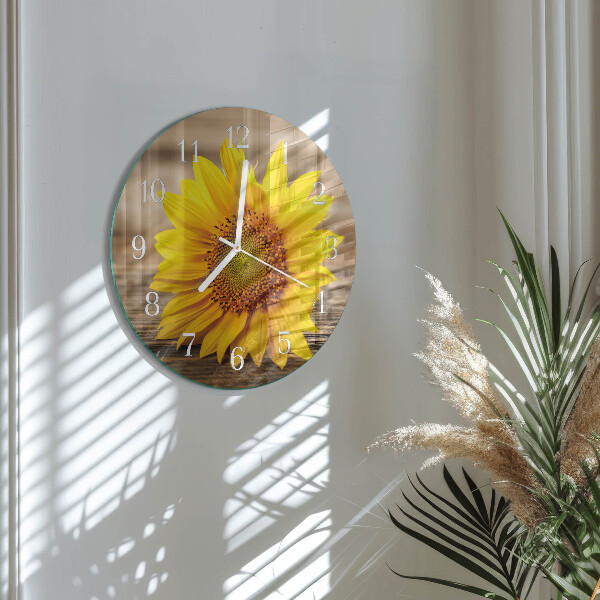Ronde glazen klok Zonnebloem