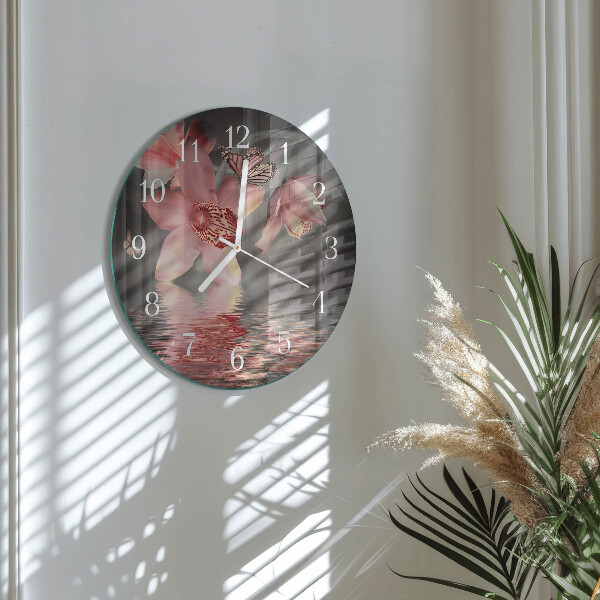 Ronde glazen klok Orchidee