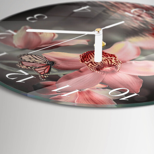 Ronde glazen klok Orchidee