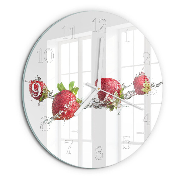 Ronde glazen klok Aardbeien in water