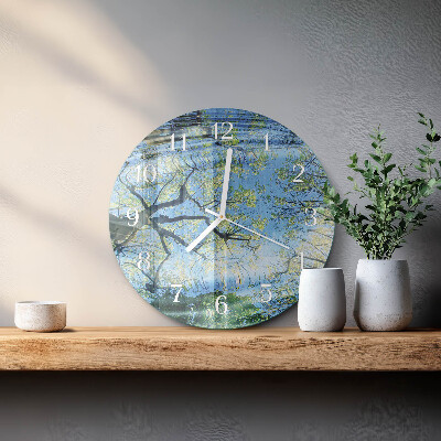 Ronde glazen klok Bomen Water