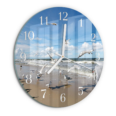 Ronde glazen klok Meeuwen op het strand