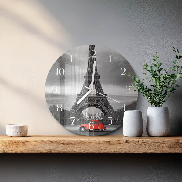 Ronde glazen klok Eiffeltoren auto