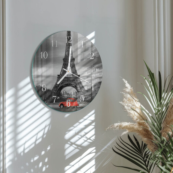 Ronde glazen klok Eiffeltoren auto