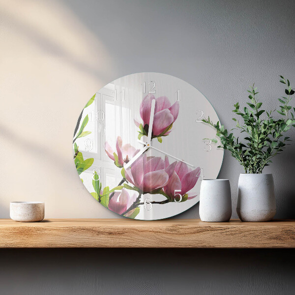 Ronde glazen klok Magnolia bloem