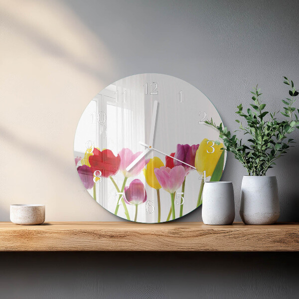 Ronde glazen klok Kleurrijke tulpen