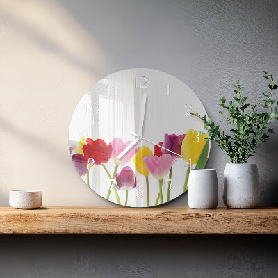 Ronde glazen klok Kleurrijke tulpen