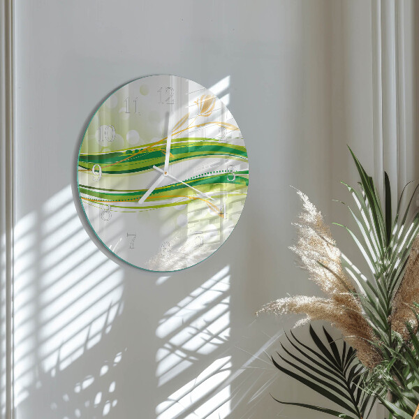 Ronde glazen klok Abstracte lijnen