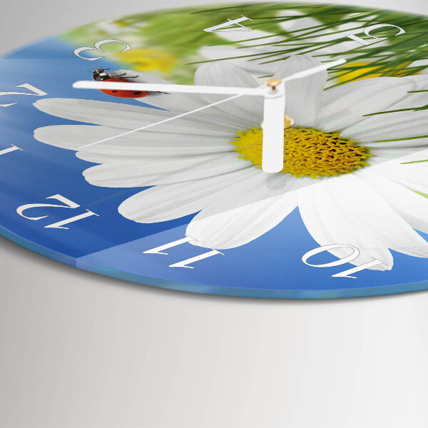 Ronde glazen klok Bloem en lieveheersbeestje