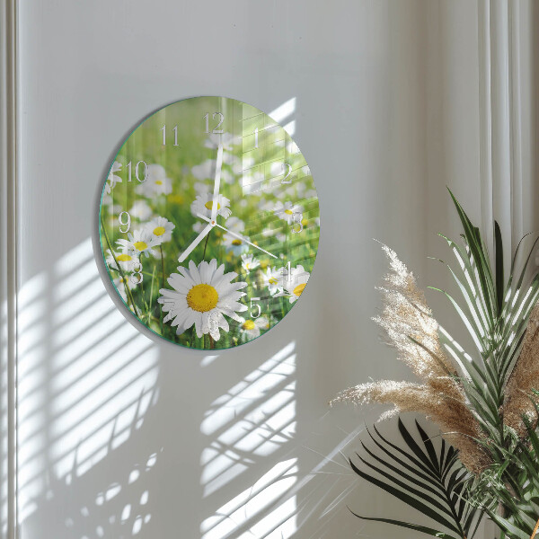 Ronde glazen klok Madeliefjes