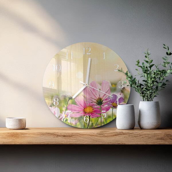 Ronde glazen klok Cosmosbloemen