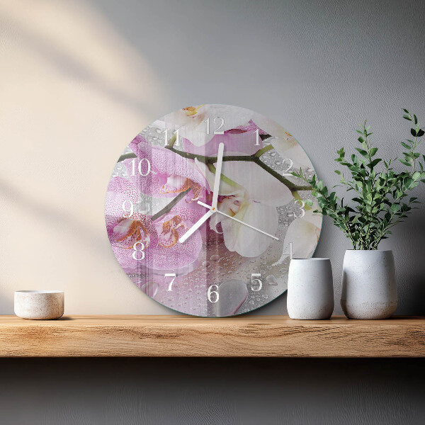 Ronde glazen klok Orchidee