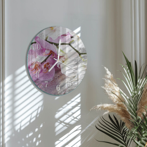 Ronde glazen klok Orchidee