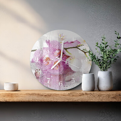Ronde glazen klok Orchidee