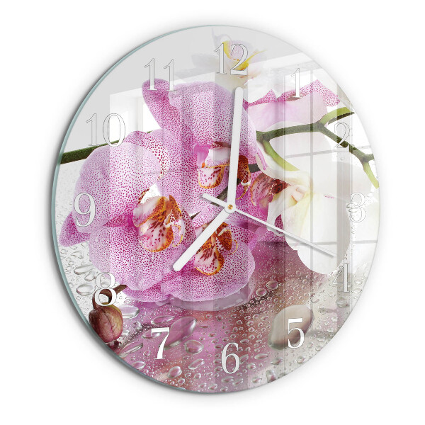 Ronde glazen klok Orchidee