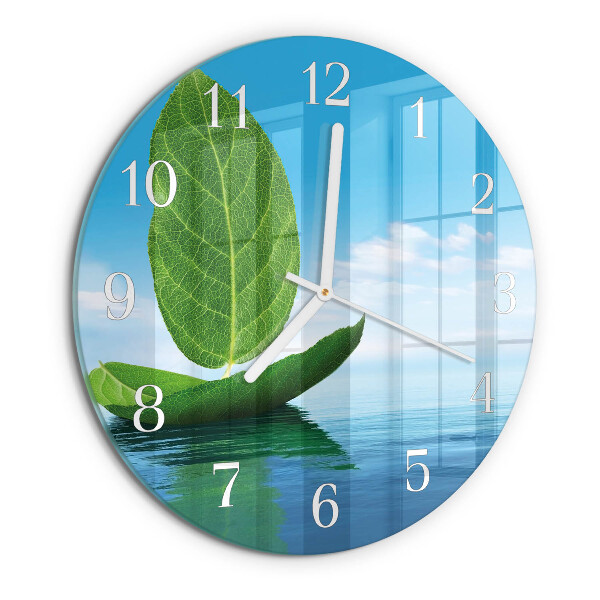 Ronde glazen klok Bladeren