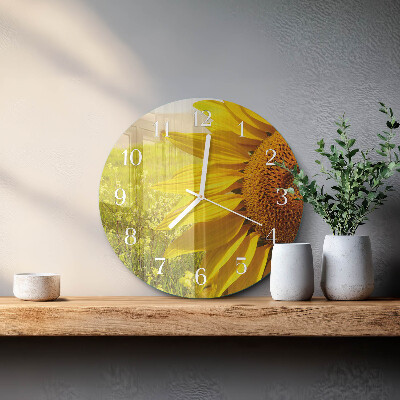 Ronde glazen klok Zonnebloem